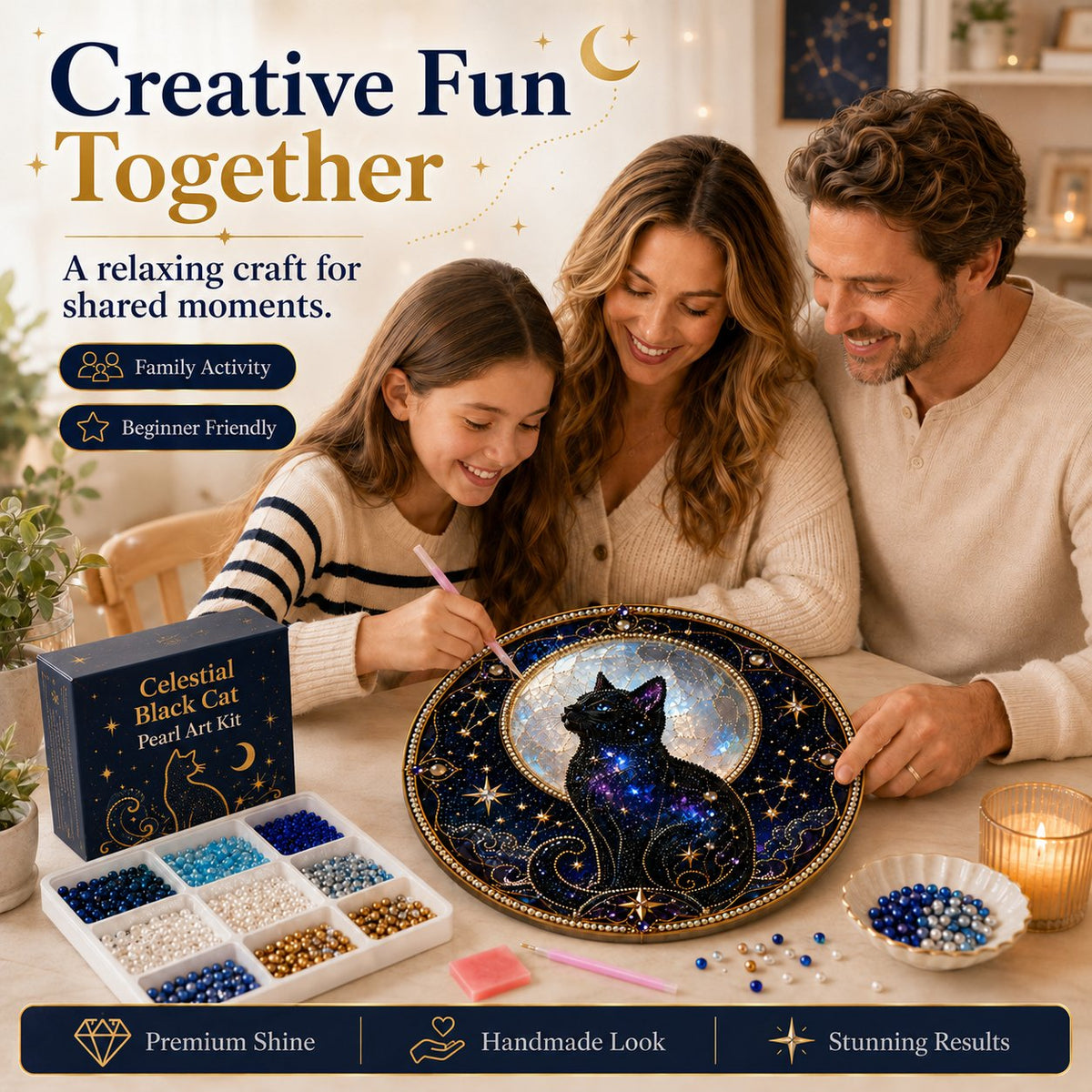 🌙🌙🐈‍⬛ LAST DAY 49% OFF – ✨ Premium 3D Pearl Celestial Black Cat Window Hanging Kit | Luxury Flocked Canvas with Scratch-Resistant Non-Fading Pearl Beads DIY Handmade Moonlight Suncatcher Decor 🔮💎