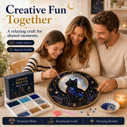 🌙🌙🐈‍⬛ LAST DAY 49% OFF – ✨ Premium 3D Pearl Celestial Black Cat Window Hanging Kit | Luxury Flocked Canvas with Scratch-Resistant Non-Fading Pearl Beads DIY Handmade Moonlight Suncatcher Decor 🔮💎
