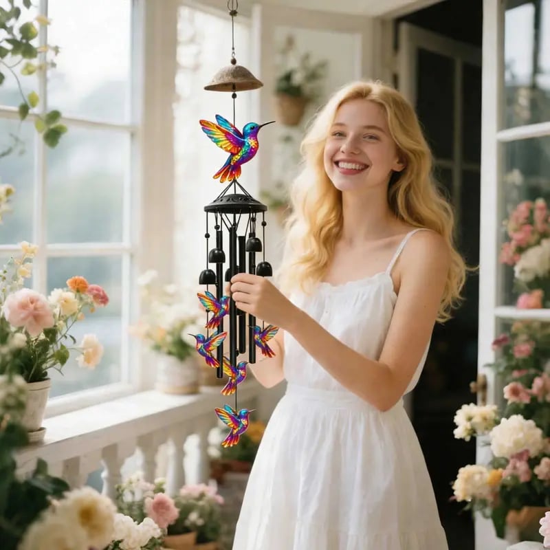 🔥🔥Juneteenth 49% OFF-🐦Vintage Colorful Hummingbird Wind Chime with Metal Tubes and Bells