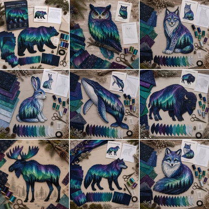 ⏳🌌🌌Last Day 50% OFF - 🐺Northern Lights Wildlife DIY Patchwork Kit