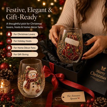 🎄🎄✨ Christmas Glass Art Cup | Luxury  Holiday Glassware for Drinks, Decor & Christmas Gifts 🎁