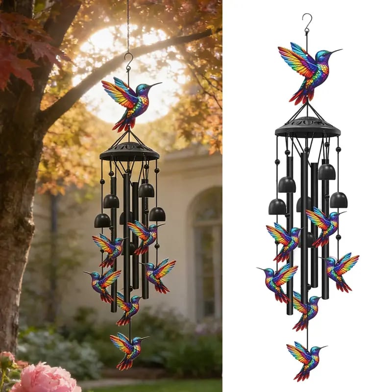 🔥🔥Juneteenth 49% OFF-🐦Vintage Colorful Hummingbird Wind Chime with Metal Tubes and Bells