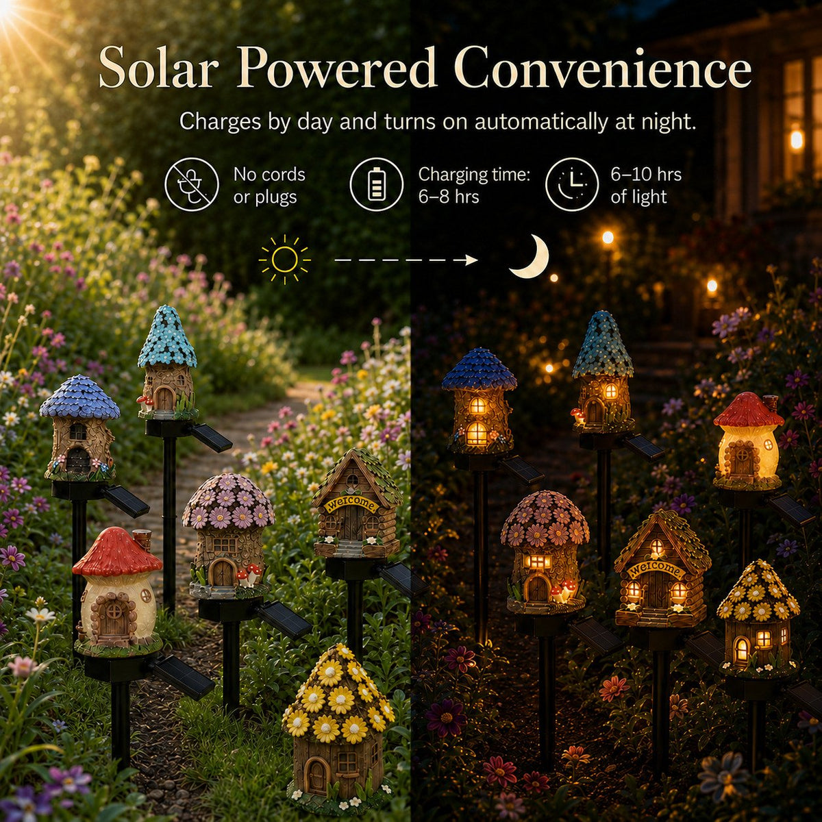 🍄🍄Solar Fairy-Tale Mushroom Cottage Garden Light