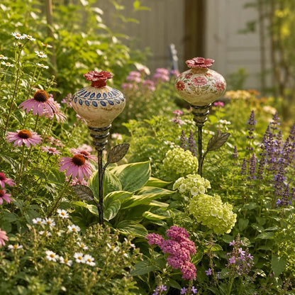🎅 2026 Christmas Gift 50% Off--🌺 Vintage Ceramic Hummingbird Feeder Garden Stake — Handcrafted Floral Bird Feeder Decoration