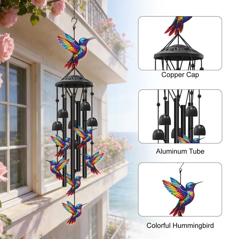 🔥🔥Juneteenth 49% OFF-🐦Vintage Colorful Hummingbird Wind Chime with Metal Tubes and Bells