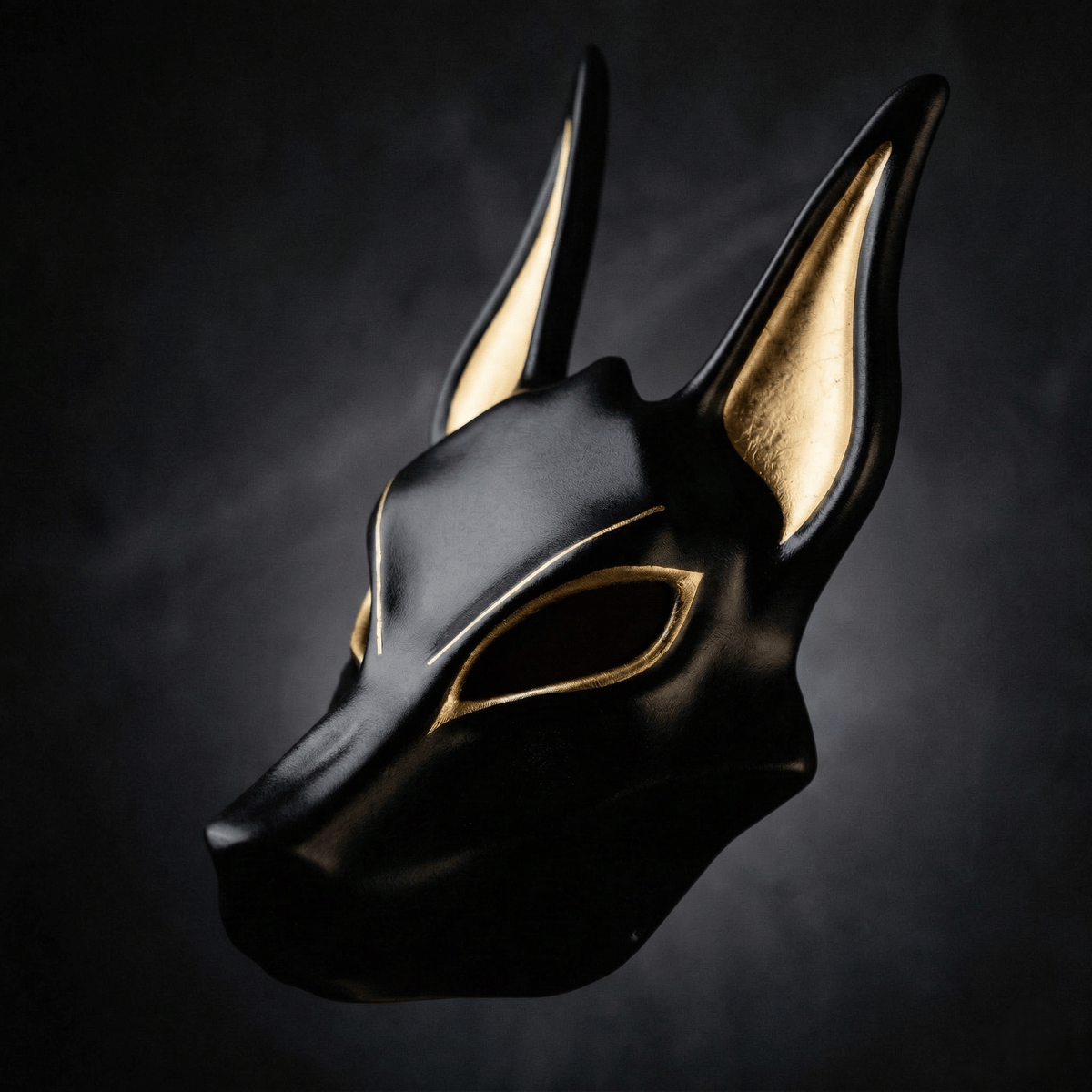 Egyptian Anubis Mask: Hand-Painted Faux Gold Leaf Jackal Mask for Cosplay & Luxury Wall Decor