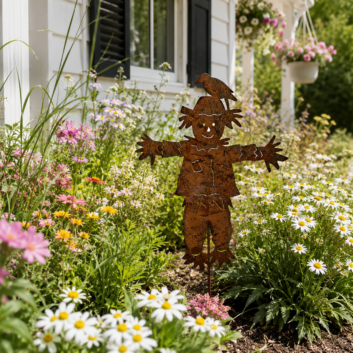 🐦🐦23'' Rustic Metal Scarecrow Garden Stake with Crow