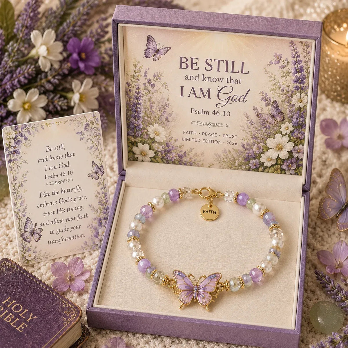 🎅🎅 2026 Christmas Gift 50% Off--✝️ Psalm 46:10 Faith Bracelet | Limited Edition 2026 Christian Jewelry with 7 Meaningful Nature Symbols, Gemstone-Style Beads & Scripture Gift Box 🤍