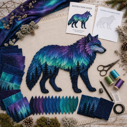 ⏳🌌Last Day 50% OFF - 🐺Northern Lights Wildlife DIY Patchwork Kit