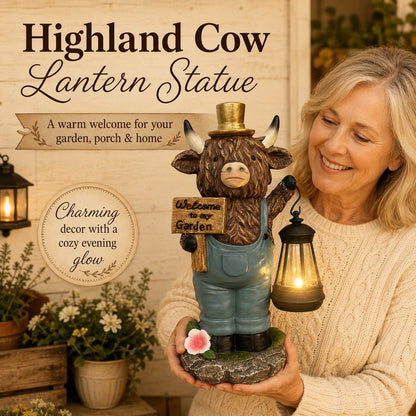 🐂🐂Handcrafted Highland Cow Solar Garden Lantern Statue