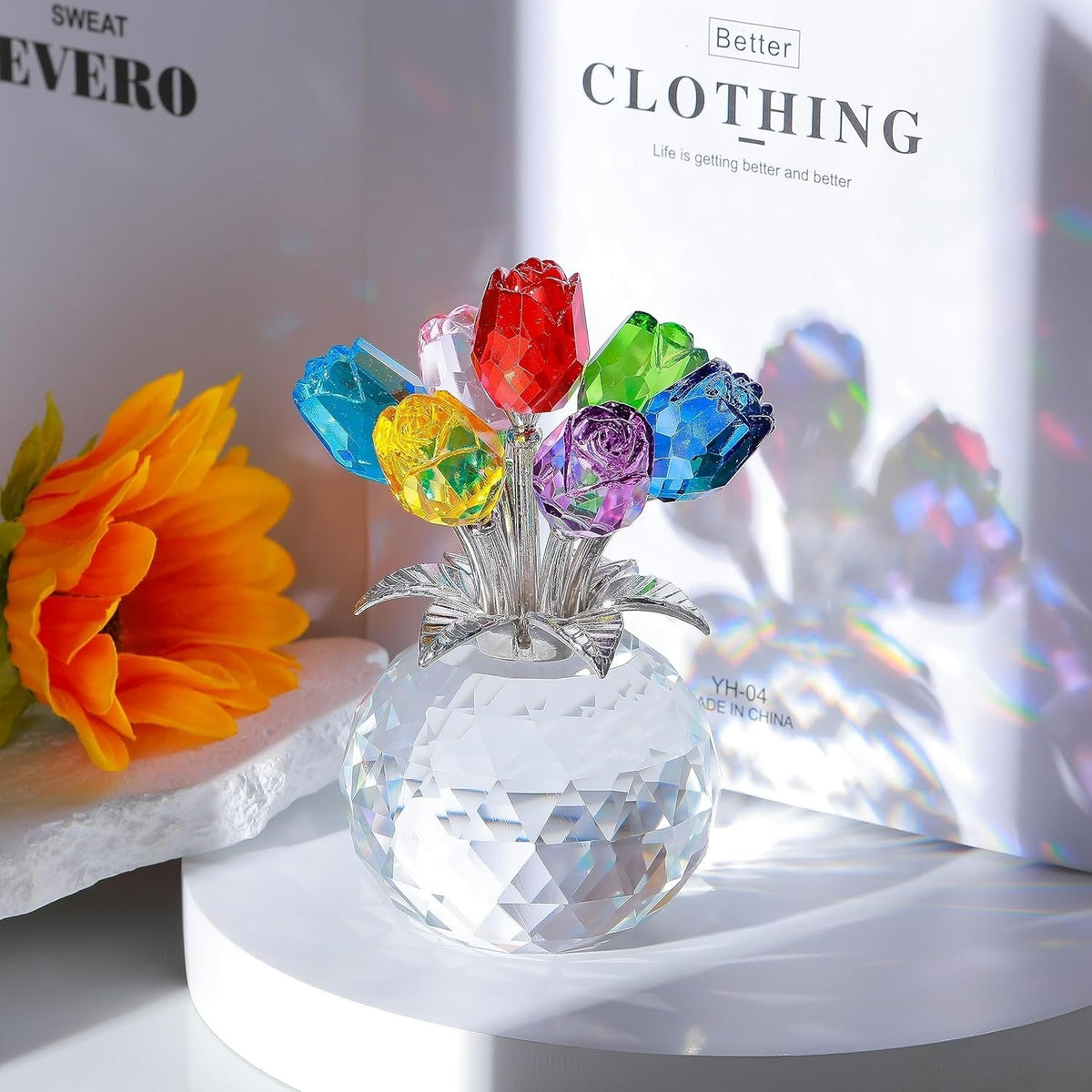 ✨🌸 Colourful Rose Figurine with Vase – Decorative Floral Home Decor Accent