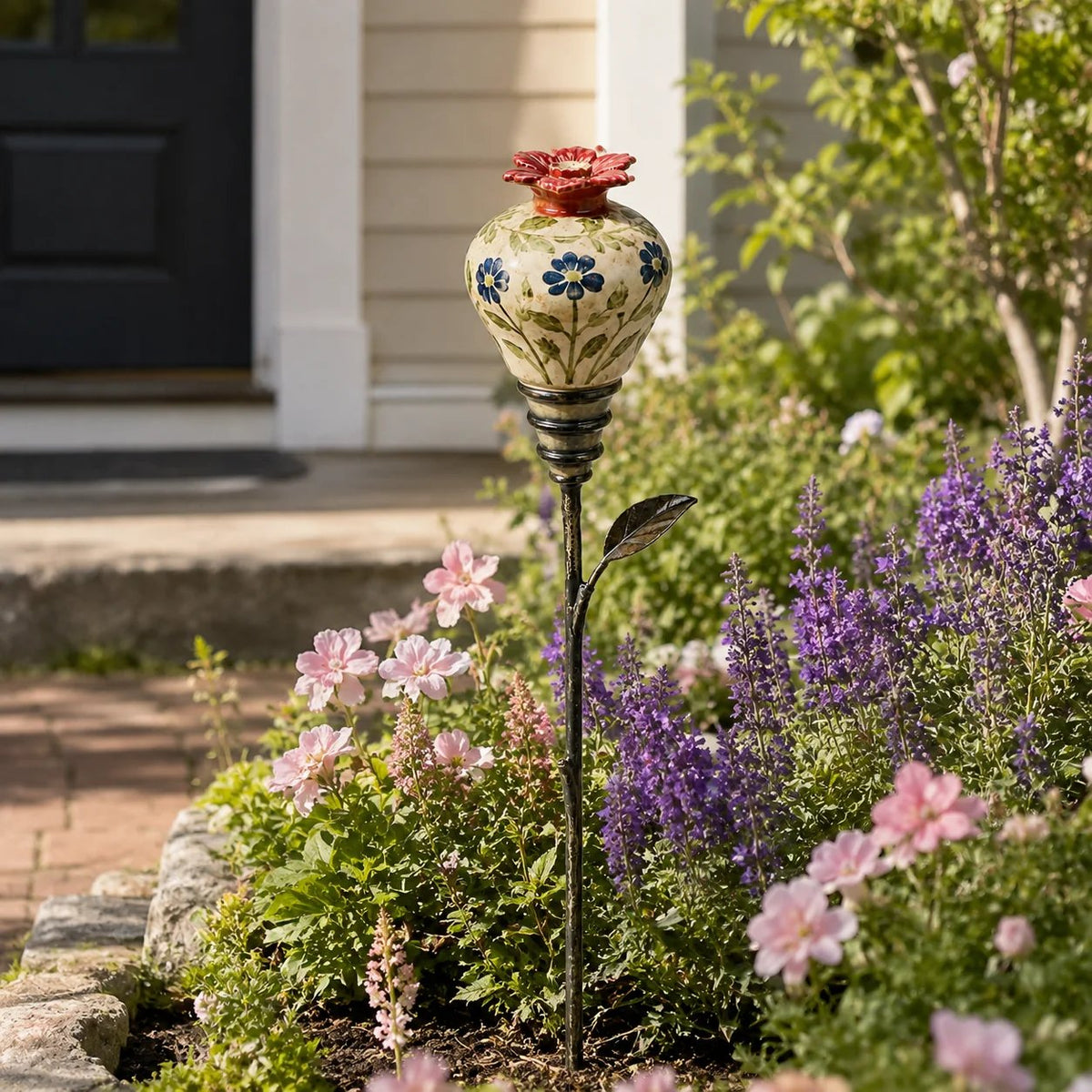 🎅🎅 2026 Christmas Gift 50% Off--🌺 Vintage Ceramic Hummingbird Feeder Garden Stake — Handcrafted Floral Bird Feeder Decoration