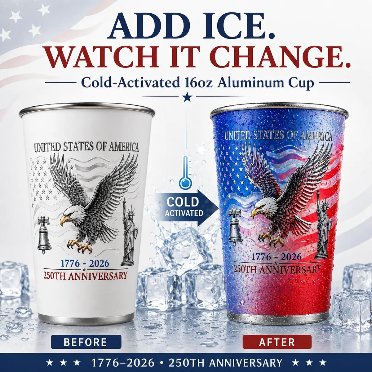 🦅🦅 Pour Ice-Cold Beer | USA 250th Anniversary Color Changing Cup 🎉