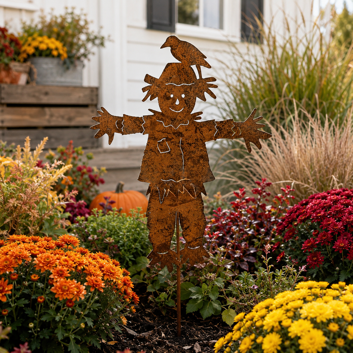 🐦🐦23'' Rustic Metal Scarecrow Garden Stake with Crow