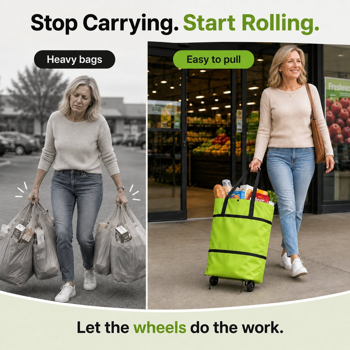 🛒 Large-capacity folding push-pull shopping bag - The perfect choice for large-scale shopping trips