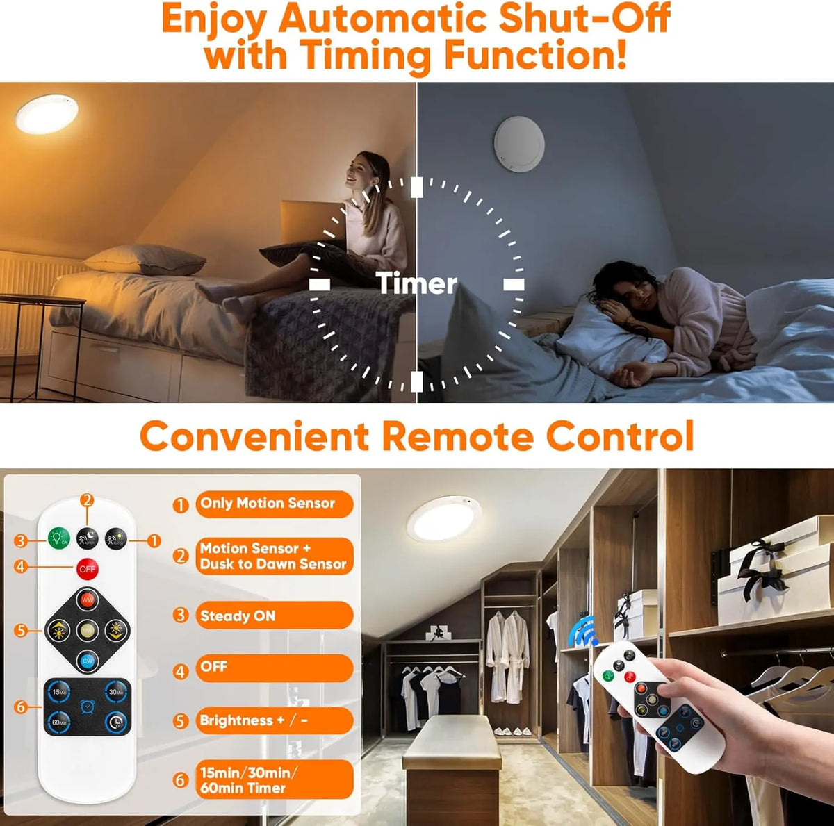 🔥Last Day 50% OFF Rechargeable Motion Sensor Ceiling Light with Remote