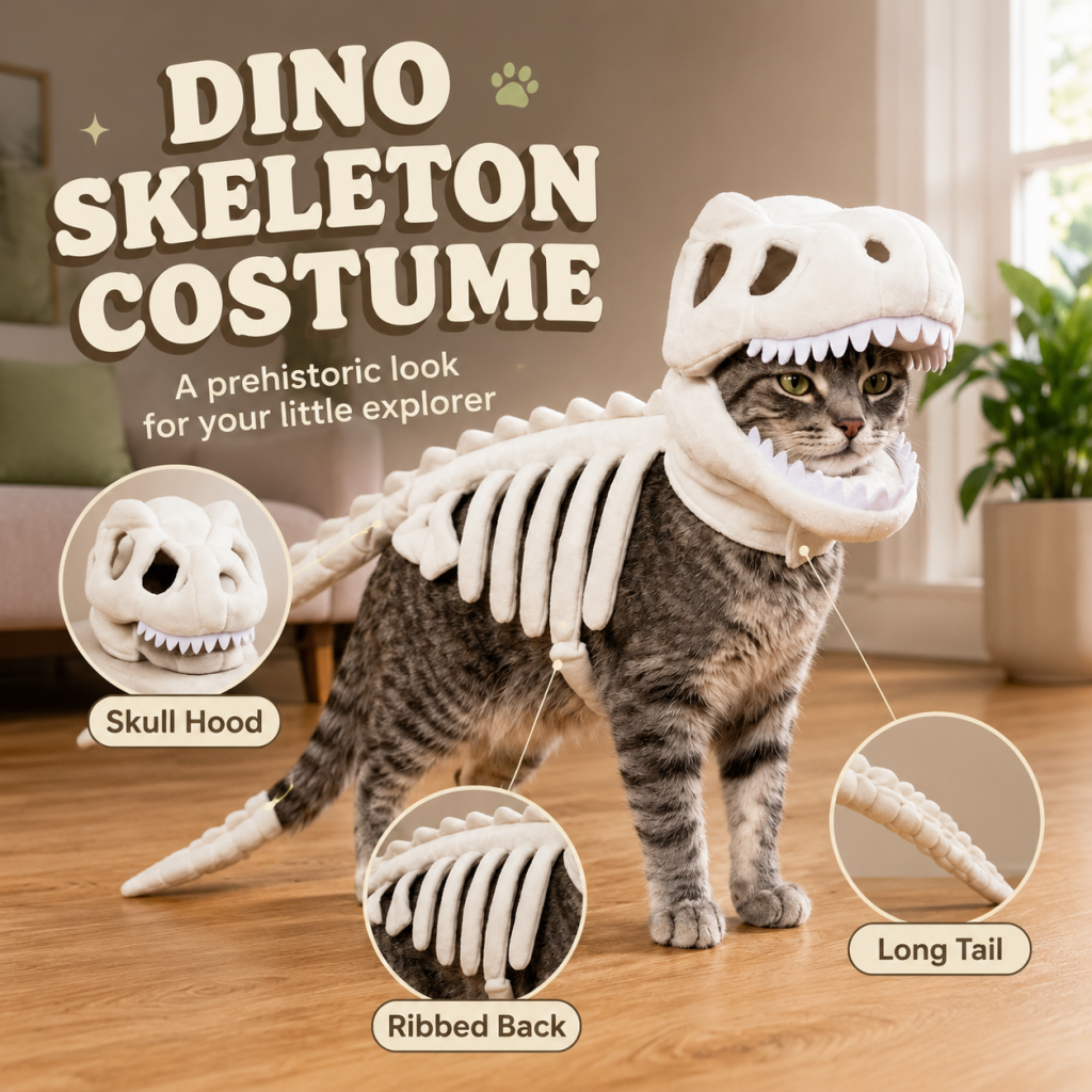🔥Last Day 50% OFF🦖Dinosaur Skeleton Cat Costume | Halloween Pet Outfit • Photo Prop • Soft Plush