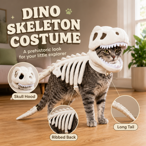 🔥Last Day 50% OFF🦖Dinosaur Skeleton Cat Costume | Halloween Pet Outfit • Photo Prop • Soft Plush