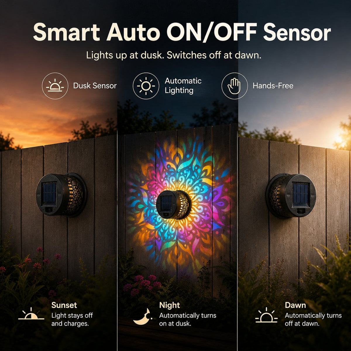 ✨🌈 Mandala Solar Wall Lamp – Magical Patio Night Ambience