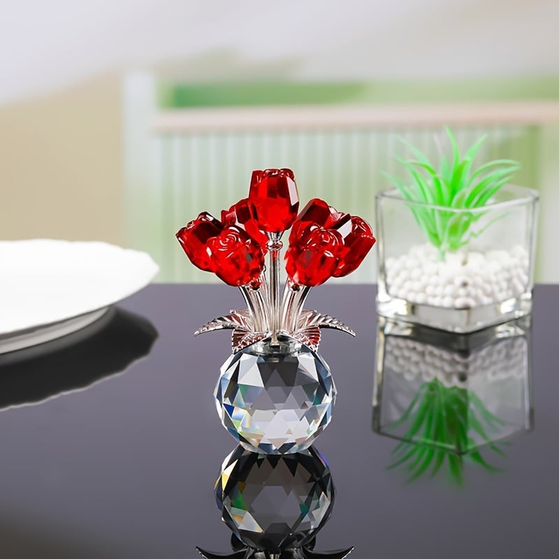 ✨🌸 Colourful Rose Figurine with Vase – Decorative Floral Home Decor Accent