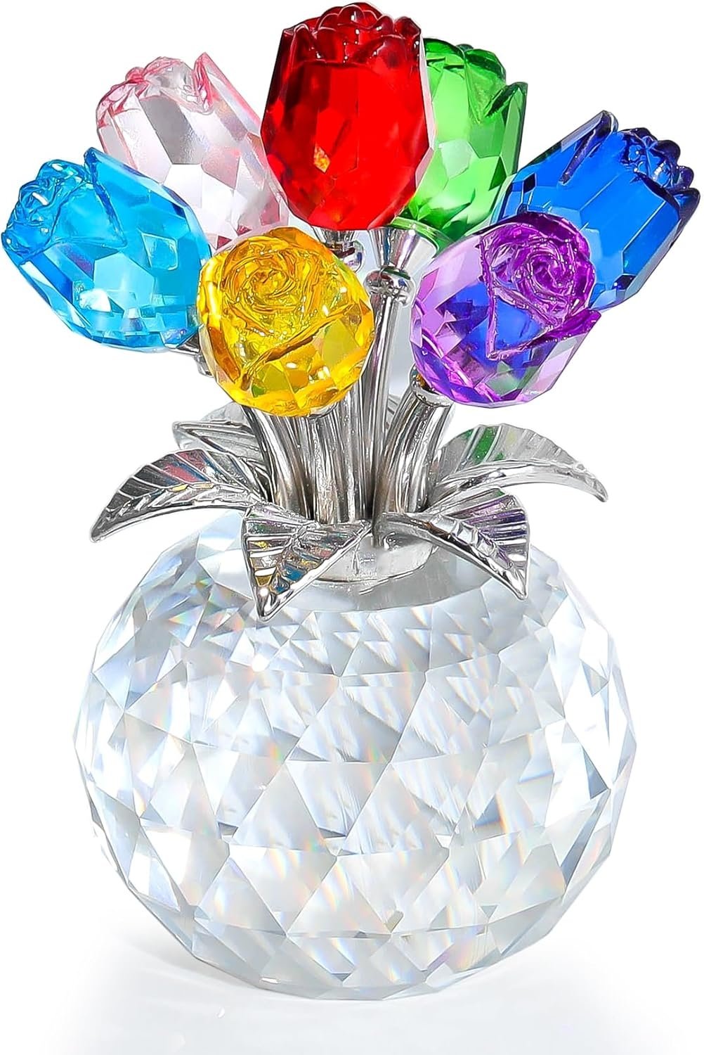 ✨🌸 Colourful Rose Figurine with Vase – Decorative Floral Home Decor Accent