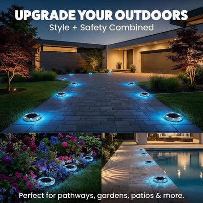 Solar Disk Lights – Handcrafted Mosaic Outdoor LED Waterproof In-Ground & Tabletop Wireless Lighting