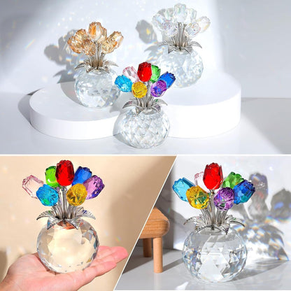 ✨🌸 Colourful Rose Figurine with Vase – Decorative Floral Home Decor Accent