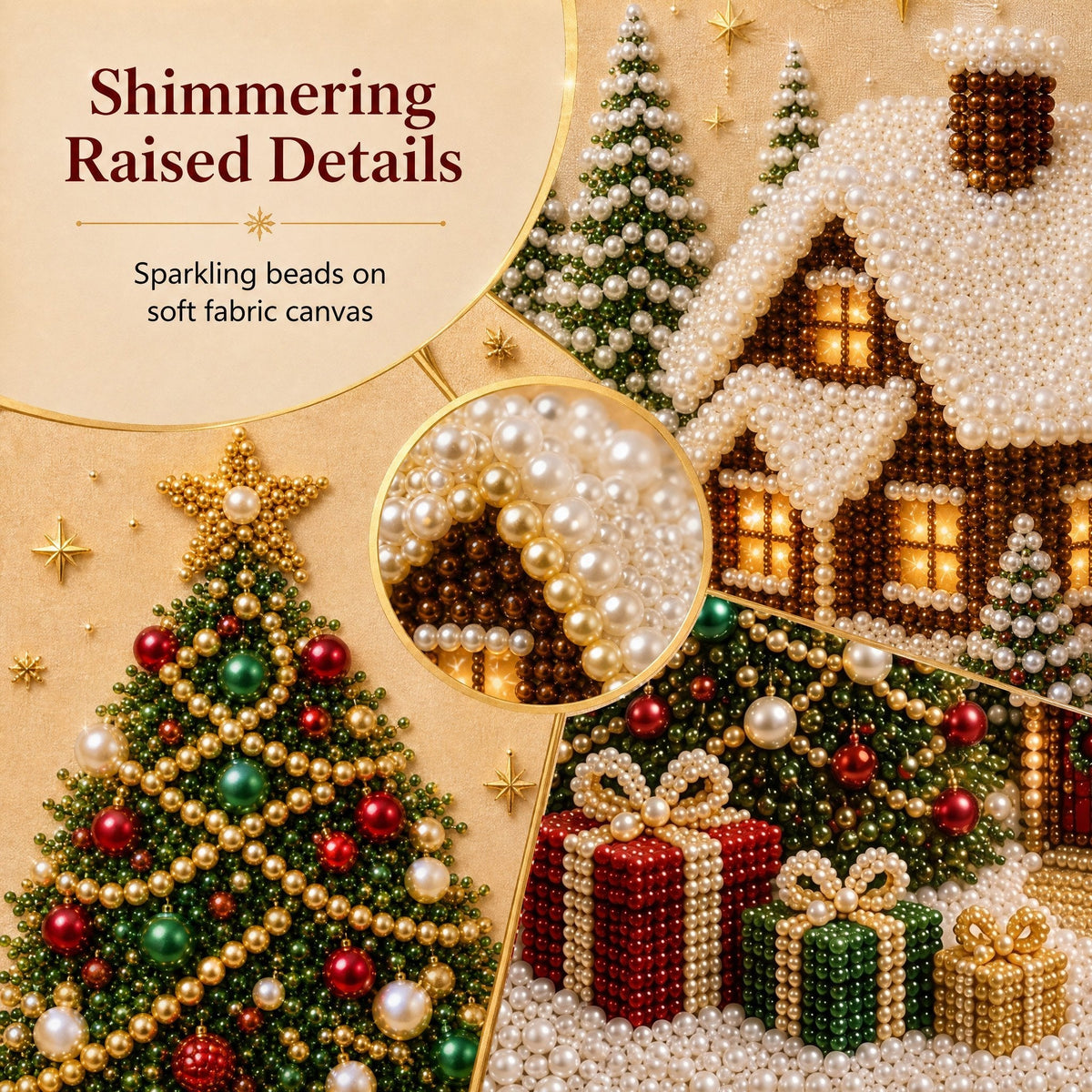 🎄🎄🎅 Premium 3D Pearl Christmas Wall Art Kit | Luxury Flocked Canvas with Scratch-Resistant Non-Fading Pearl Beads DIY Holiday Decor ⛄️❄️