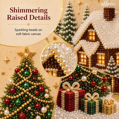 🎄🎄🎅 Premium 3D Pearl Christmas Wall Art Kit | Luxury Flocked Canvas with Scratch-Resistant Non-Fading Pearl Beads DIY Holiday Decor ⛄️❄️