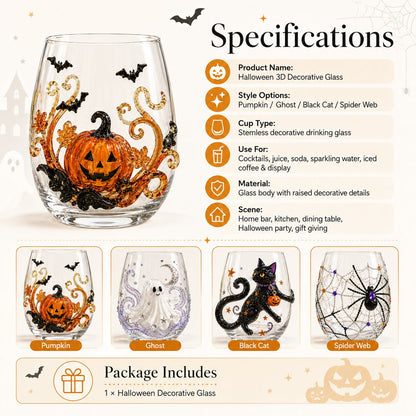 🎃 🎃 3D Halloween Artisan Glassware Collection | For Magical Halloween Sips, Eye-Catching 3D Details, Luminous Festive Party Moments & Cozy Fall Home Bar Glow