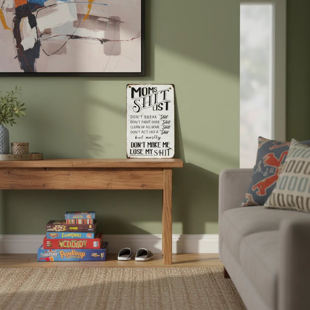 ❤️❤️"Mom’s Shit List" Funny Metal Sign – Sarcastic Tin Plaque for the Queen of the House