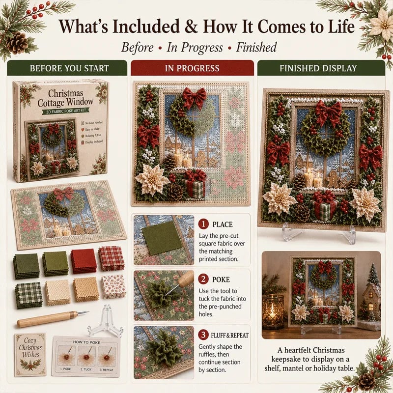 🔥🔥 LAST DAY 50% OFF – 🎄🧵 Premium 3D Christmas Fabric Poke Art Kit | No-Sew Holiday Craft with Pre-Punched Board, Fabric Squares & Display Stand 🎅✨