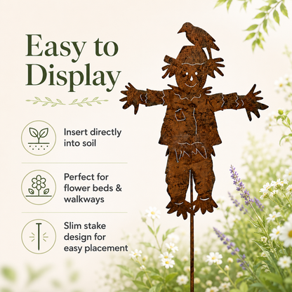 🐦23'' Rustic Metal Scarecrow Garden Stake with Crow