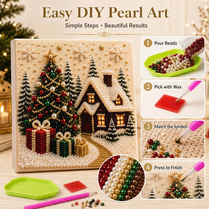 🎄🎄🎅 Premium 3D Pearl Christmas Wall Art Kit | Luxury Flocked Canvas with Scratch-Resistant Non-Fading Pearl Beads DIY Holiday Decor ⛄️❄️