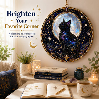 🌙🌙🐈‍⬛ LAST DAY 49% OFF – ✨ Premium 3D Pearl Celestial Black Cat Window Hanging Kit | Luxury Flocked Canvas with Scratch-Resistant Non-Fading Pearl Beads DIY Handmade Moonlight Suncatcher Decor 🔮💎