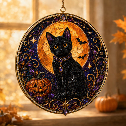 🌙🌙🐈‍⬛ LAST DAY 49% OFF – ✨ Premium 3D Pearl Celestial Black Cat Window Hanging Kit | Luxury Flocked Canvas with Scratch-Resistant Non-Fading Pearl Beads DIY Handmade Moonlight Suncatcher Decor 🔮💎