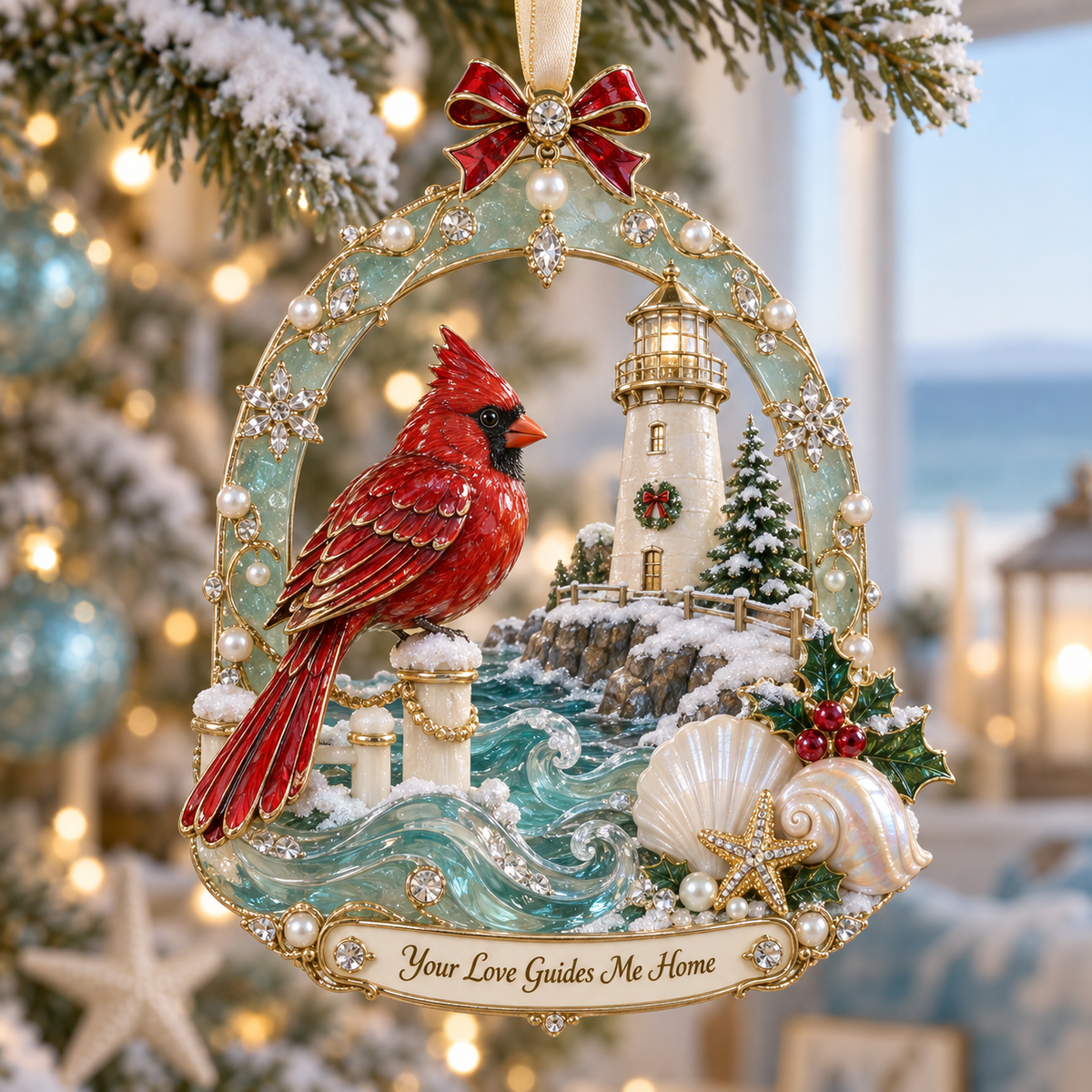 🎅 2026 Christmas Gift 50% Off--Forever Treasured –  Coastal Cardinal Christmas Memorial Ornament Set