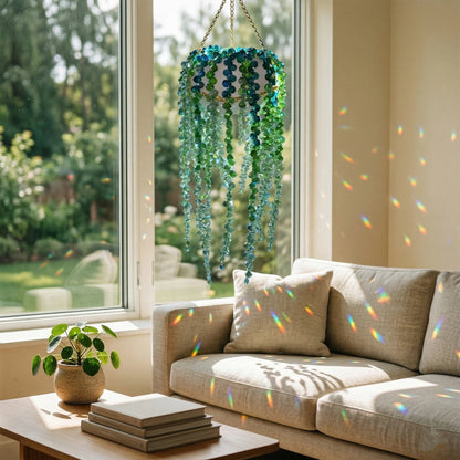 ✨ Handmade Beaded Plant Suncatcher – Whimsical Fairy Chandelier Hanging Decor