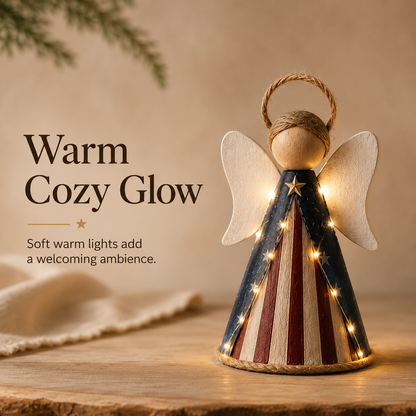😇😇Rustic Red, White & Blue Angel Ornament with Warm LED Lights -3Pcs