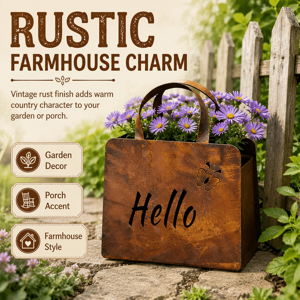 🌸🌸Rustic Metal Handbag Planter Decor