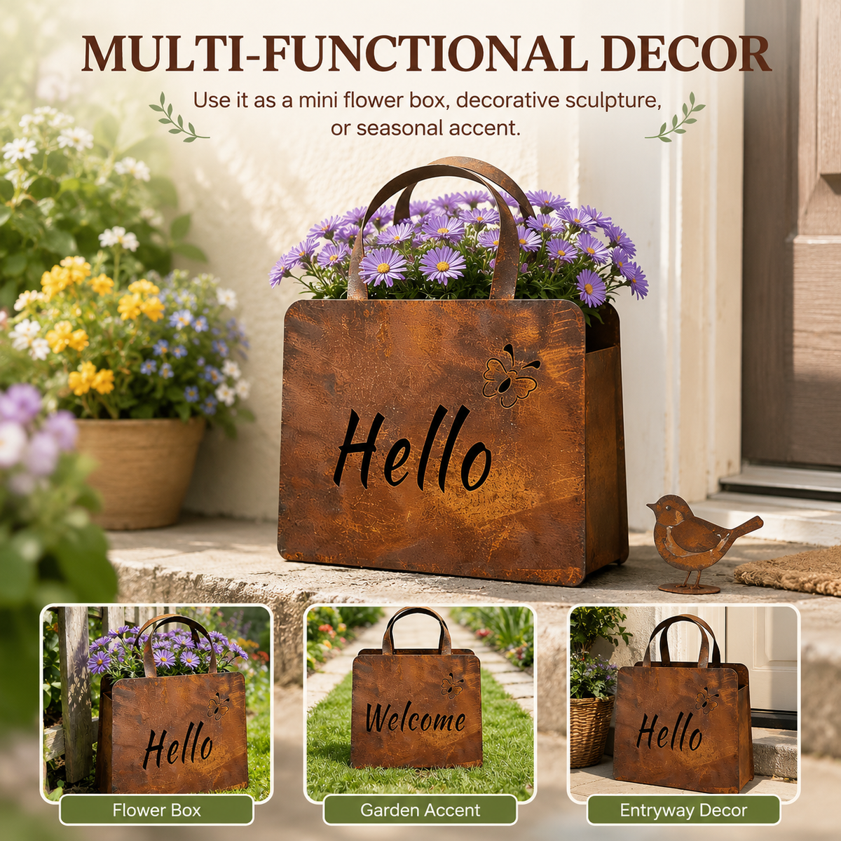 🌸🌸Rustic Metal Handbag Planter Decor