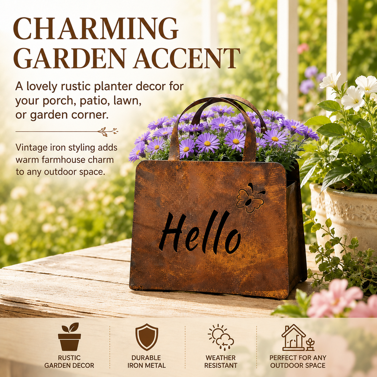 🌸🌸Rustic Metal Handbag Planter Decor