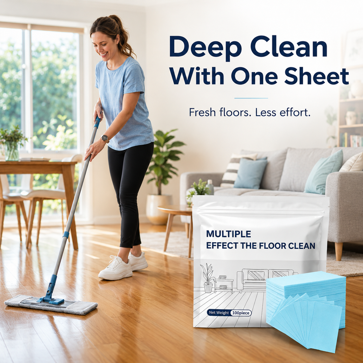🌿 Multi-Surface Antibacterial Floor Cleaner Sheets – For Hardwood, Tile & Laminate 🛡️