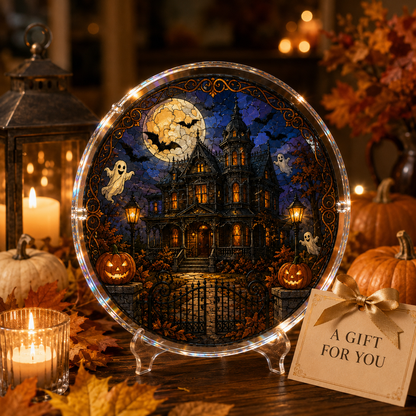 👻Halloween Acrylic Jigsaw Puzzle Suncatcher - Gothic Haunted House & Moon