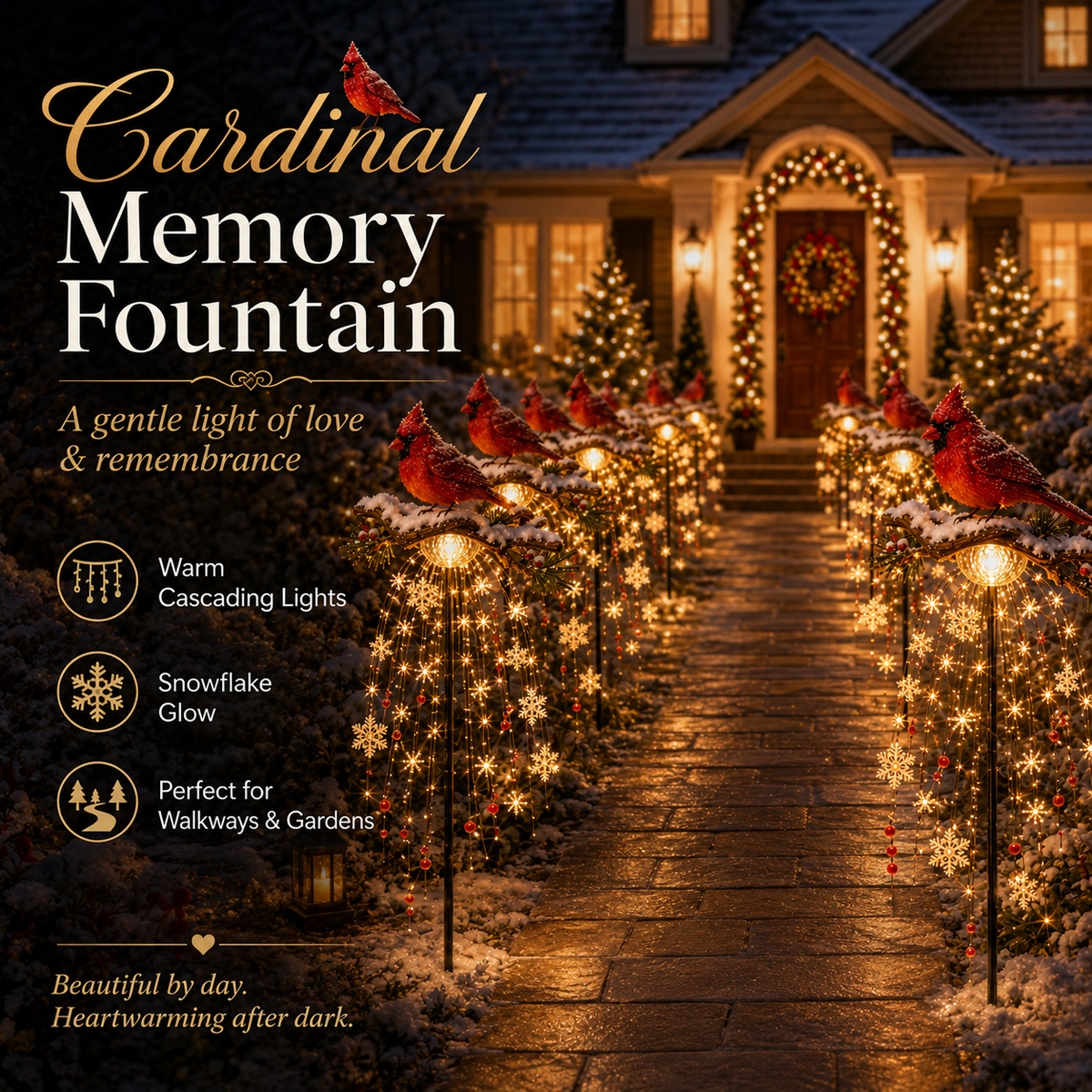 ✨ Cardinal Memory Fountain ✨– Lighted Christmas Remembrance Garden Decor