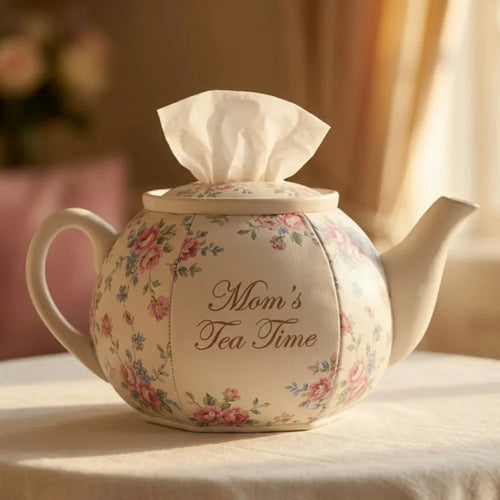 Personalized Teapot Tissue Box Cover, Custom Name Floral Decorative Tissue Holder