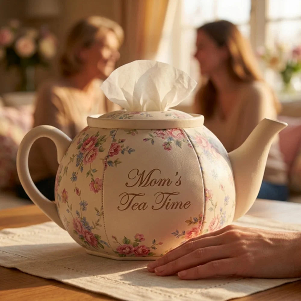 Personalized Teapot Tissue Box Cover, Custom Name Floral Decorative Tissue Holder