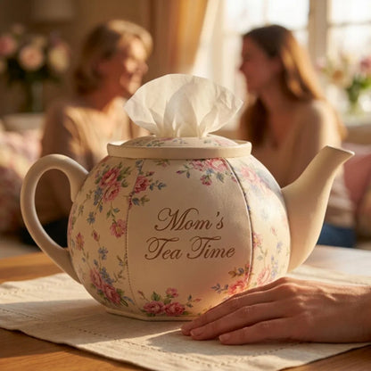 Personalized Teapot Tissue Box Cover, Custom Name Floral Decorative Tissue Holder