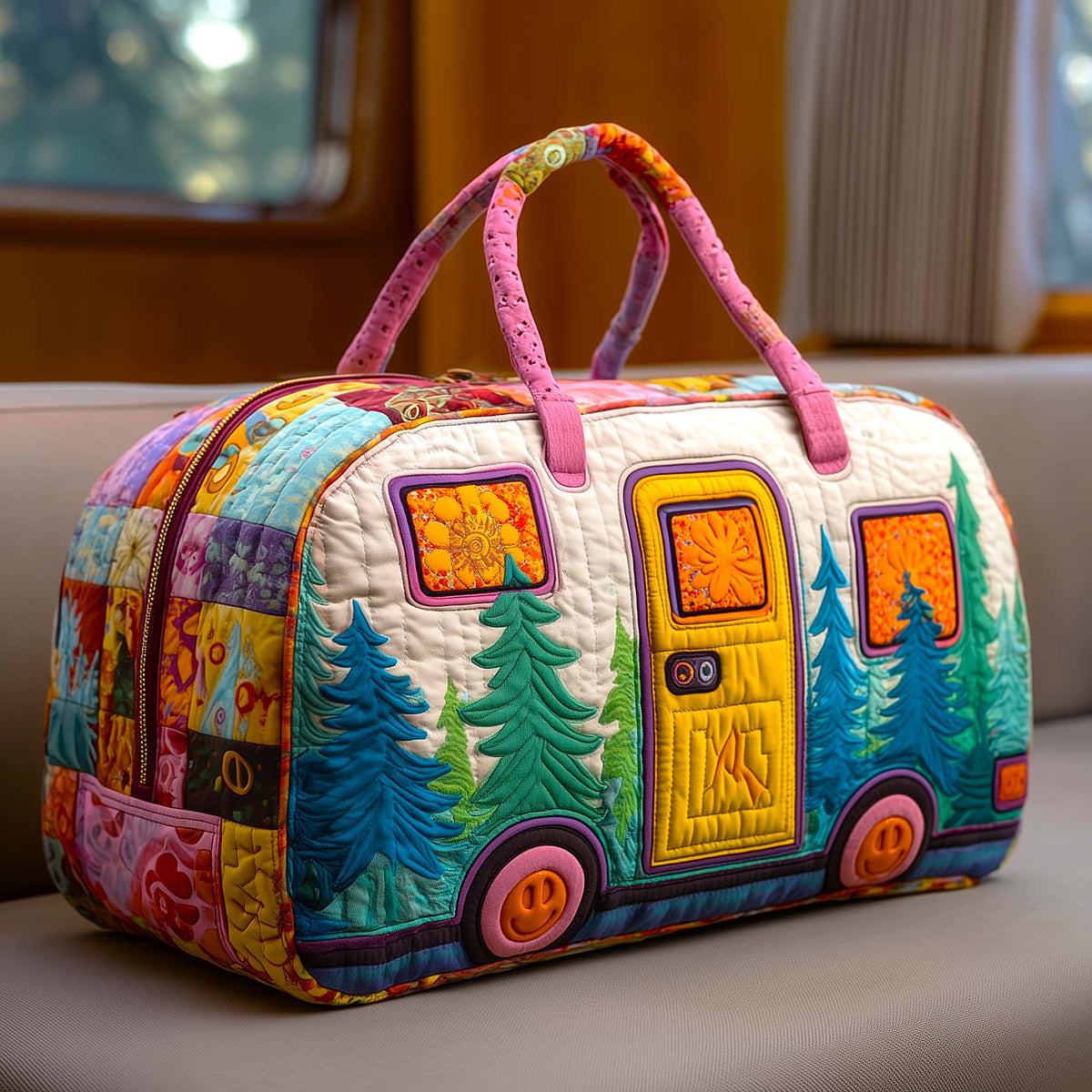 🔥LAST DAY 50% OFF✨🏕️ Vintage Camper Quilted Duffle Bag | Whimsical Retro Travel Companion
