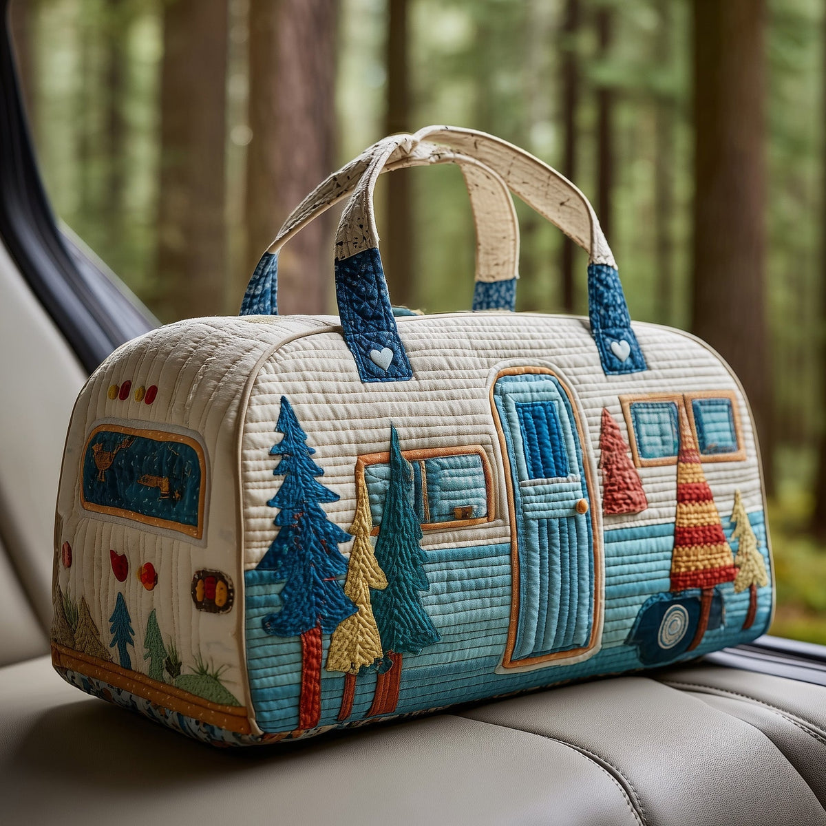 🔥LAST DAY 50% OFF✨🏕️ Vintage Camper Quilted Duffle Bag | Whimsical Retro Travel Companion